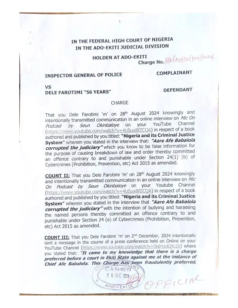 Police file 12 fresh charges against Dele Farotimi