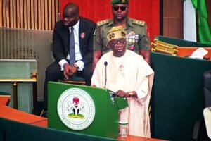 Tinubu presenting the 2025 budget proposal to members of the National Assembly