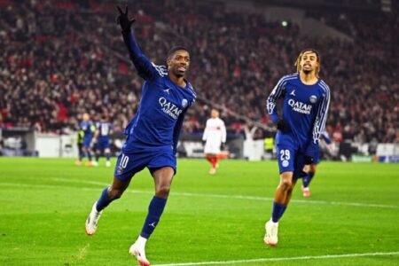 Dembele's hat-trick fires PSG into play-offs