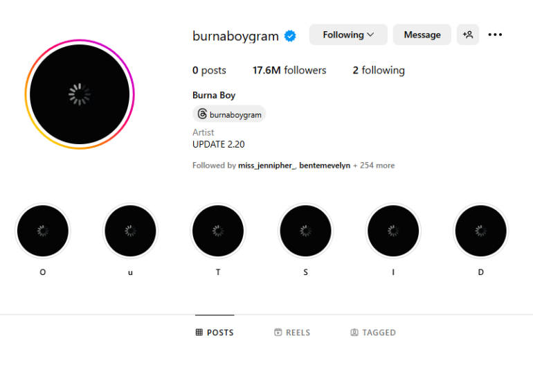 Burna Boy's Instagram account