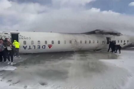 Delta plane flips upside down on landing at Toronto airport