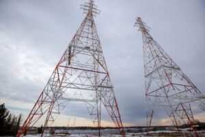 High voltage power lines cross from Canada to the US near the RH Saunders Generating Station, part of the Moses-Saunders Power Dam which straddles the border and is shared with the New York Power Authority, in Cornwall, Ontario, Canada March 11, 2025. REUTERS