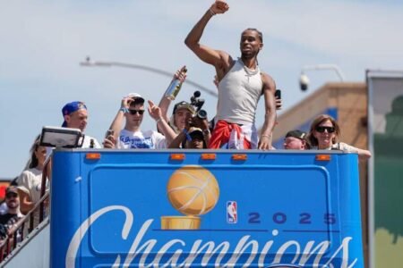 Thunder parade NBA championship trophy through OKC Oklahoma City Thunder guard Shai Gilgeous-Alexander gestures to the crowd as the Oklahoma City Thunder celebrate their first NBA Finals title win with a champions parade throughout downtown Oklahoma City on Tuesday, June 24, 2025. Mandatory Credit: Bryan Terry/USA TODAY NETWORK via Imagn Images