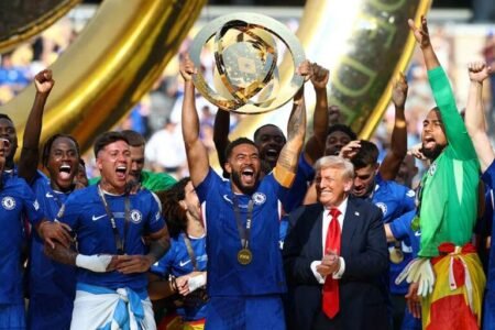 Chelsea captain Reese James lifts the FIFA Club World Cup