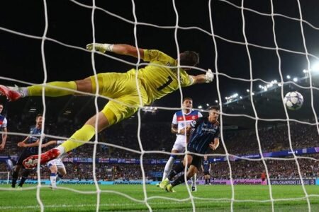 Club Brugge's Hans Vanaken puts the ball past Rangers' Jack Butland as they pounded the Scottish side