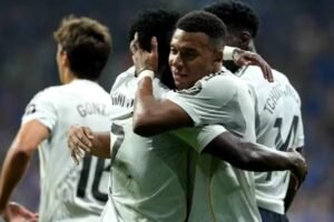 Real Madrid beat Barcelona 2-1 in thrilling El Clasico clash Real Madrid's Kylian Mbappe celebrates with teammates after scoring his side's second goal against Real Oviedo - Jon Radcliffe