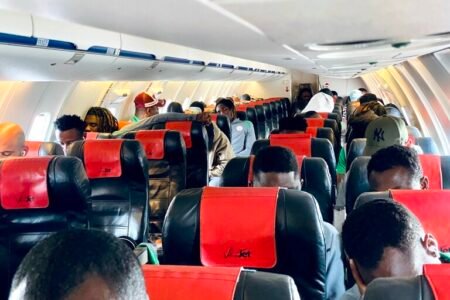 Super Eagles survive aircraft scare, touch down in Uyo for decisive Benin duel
