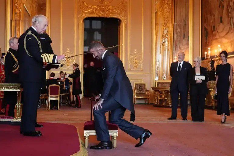 David Beckham knighted by King Charles Former England captain Sir David Beckham has been formally knighted for his contributions to sport and British society.