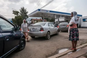 Long queues of vehicles at Ethiopian fuel stations amid nationwide fuel shortage crisis