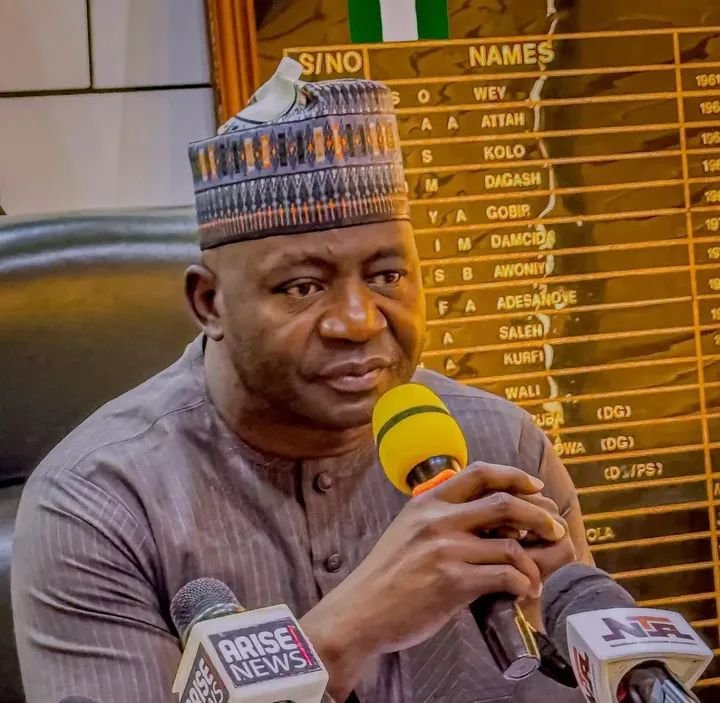 Defence Minister Christopher Musa speaking during a television interview on Nigeria’s democracy and alleged coup plot.