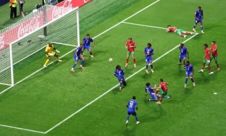 Morocco's Soufiane Rahimi scores their third goal in 4-2 comeback win over Haiti