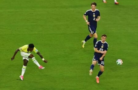 Brazil's Vinicius Junior scores twice in win over Scotland