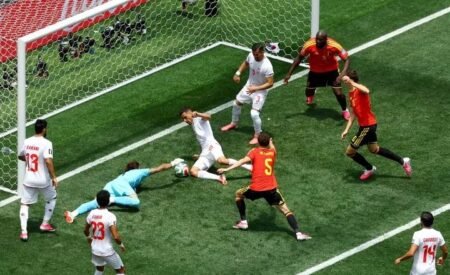 Iran goalkeeper Alireza Beiranvand makes a crucial save during the 0-0 FIFA World Cup Group G draw against Belgium in Los Angeles.