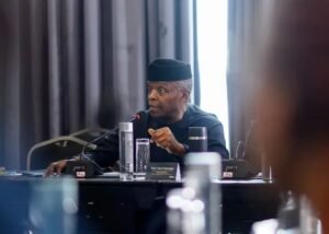 Prof. Yemi Osinbajo speaks at a healthcare financing roundtable in Lagos alongside government officials, investors and healthcare stakeholders.