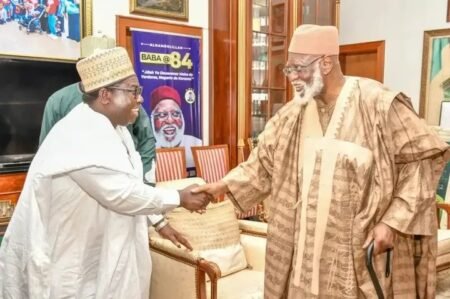INEC Chairman Joash Amupitan speaks during a courtesy visit to former Head of State Abdulsalami Abubakar in Minna ahead of the 2027 general election.