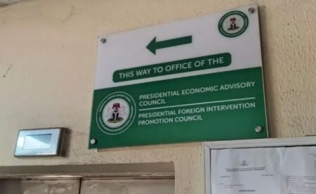 Signage directing visitors to the purported PFIPC office mounted inside the Federal Secretariat in Abuja.