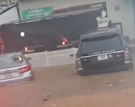 Floodwaters cover Ebeano-Gudu Road and bridge in Abuja after heavy rainfall