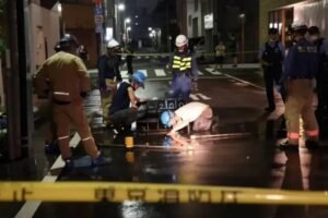 Firefighters respond to a burst water pipe in Tokyo after a magnitude-5.9 earthquake struck the region.