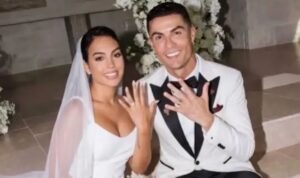 Cristiano Ronaldo and Georgina Rodríguez wearing wedding rings after their marriage in Portugal