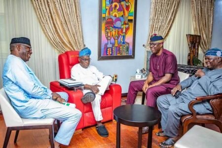 Makinde, Fayemi, Oyinlola visit Obasanjo in Ogun Makinde, Fayemi, Oyinlola visit Obasanjo in Ogun