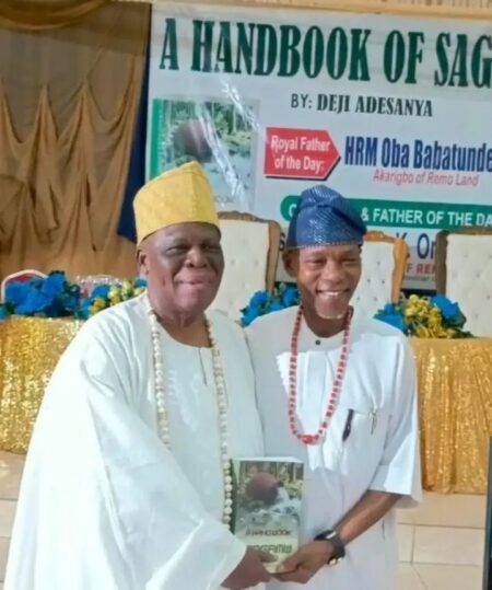 Deji Adesanya presenting A Handbook of Sagamu at its launch in Sagamu, Ogun State