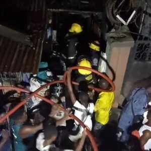 Firefighters tackle blaze at residential buildings