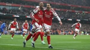 Arsenal ease past Everton to join Man City at the top Konsa's goal was his first for the club and Arsenal's first from a set-piece this season
