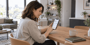 AI budgeting is starting to feel useful 1xBet promo code 1x_3831408 Woman reviews her budget on a smartphone at home